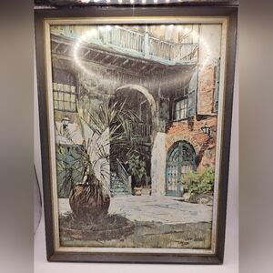 Vintage 1967 Don Davey Brulatour Courtyard New Orleans Matted Print Mardi Gras